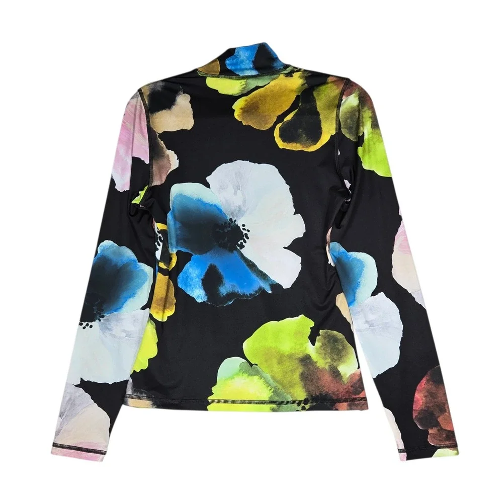 Stine Goya Estelle Stocking Jersey M/L Watercolor Bloom Turtleneck Top Black - Picture 2 of 9